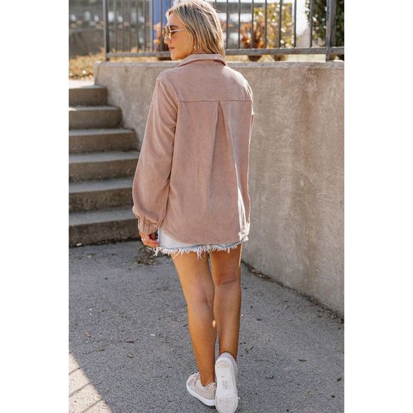 Azura Exchange  Apricot Ribbed Texture Half Zip Collared Sweatshirt - Picture 4 of 16